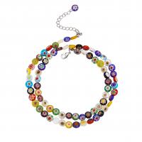 Collier Murano, chalumeau, avec laiton, avec 2Inch chaînes de rallonge, Placage de couleur platine, longueur différente pour le choix & unisexe, couleurs mélangées, 8mm, Vendu par PC