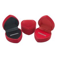 Flocking Fabric Single Ring Box, Heart, for kvinde, flere farver til valg, nikkel, bly & cadmium fri, 48x50x35mm, Solgt af PC