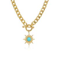 Collier de bijoux en acier inoxydable, avec turquoise, Placage de couleur d'or, pour femme, Longueur Environ 18.5 pouce, Vendu par PC