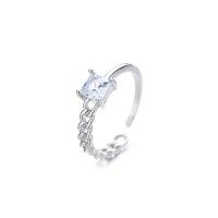 Cubic Zircon Messing fingerring, Justerbar & for kvinde & med cubic zirconia, sølv, 17mm, 5pc'er/Bag, Solgt af Bag