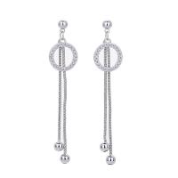 Fashion Fringe Boucles d'oreilles, laiton, avec Argent sterling 925, Placage, pavé de micro zircon & pour femme, plus de couleurs à choisir, 58x12mm, 5pairescouple/sac, Vendu par sac