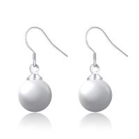 Blås Droppörhänge, Mässing, med Plast Pearl, för kvinna, silver, 25x10mm, 5Pairs/Bag, Säljs av Bag