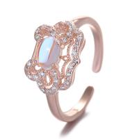 laiton Cuff Bague, avec Moonstone, Placage, Réglable & pavé de micro zircon & pour femme, couleur or rose, 17mm, 5PC/sac, Vendu par sac