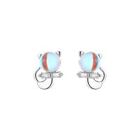 Prás Graí Earring, le Ciúbach Zirconia & Farraige Opal, práis iar earring, Cat, platanam plátáilte, do bhean & ilghnéitheach, 7x9.50mm, Thart 5Péirí/Mála, Díolta De réir Mála