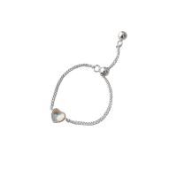 Messing ringen, met Sea Opal, Hart, platinum plated, Verstelbare & voor vrouw & gefacetteerde, Maat:11.5, Ca 5pC's/Bag, Verkocht door Bag