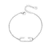 Cúbicos Circonia pulsera Latón Micro pavimenta, metal, con Perlas de plástico ABS, con 1.18Inch extender cadena, Clip de papel, chapado en color de platina, micro arcilla de zirconia cúbica & para mujer, 7x24mm, longitud aproximado 5.91 Inch, aproximado 5PCs/Bolsa, Vendido por Bolsa