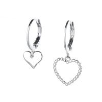 Boucles d'oreilles asymétriques, laiton, coeur, Placage de couleur platine, pour femme & creux, 7mm,12mm, Environ 5pairescouple/sac, Vendu par sac