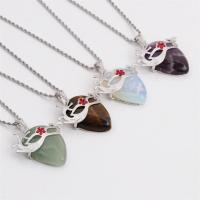 Natural Gemstone Necklace Stainless Steel with Gemstone & Zinc Alloy silver color plated fashion jewelry Length 23.62 Inch Sold By PC