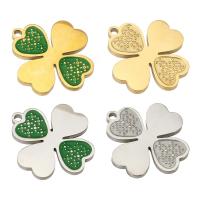 Roestvrij stalen sieraden Hangers, Roestvrij staal, Four Leaf Clover, plated, glazuur, meer kleuren voor de keuze, 16x17x1mm, Gat:Ca 1mm, Verkocht door PC