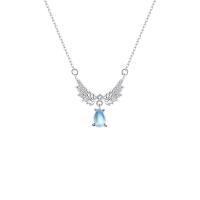 Collane d'argento sterlina, 925 sterline d'argento, with Moonstone, placcato color platino, Micro spianare cubic zirconia & per la donna, 19x24mm, Lunghezza Appross. 15.74 pollice, Venduto da PC