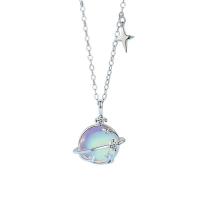 Zircone cubico Micro spianare collana dell'argento sterlina, 925 sterline d'argento, with Moonstone, placcato color platino, Micro spianare cubic zirconia & per la donna, Lunghezza Appross. 15.74 pollice, Venduto da PC