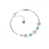 Argento Bracciali, 925 sterline d'argento, with 1.18 inch extender chain, placcato color platino, per la donna & con strass, nessuno, Lunghezza Appross. 6.3 pollice, Venduto da PC