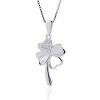 Kubický zirkon Micro vydláždit Sterling Silver náhrdelník, 925 Sterling Silver, s Cubic Zirconia, Four Leaf Clover, pro ženy, stříbro, 18x11.40mm, Délka 45 cm, Prodáno By PC