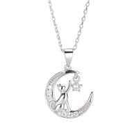 Kubický zirkon Micro vydláždit Sterling Silver náhrdelník, 925 Sterling Silver, s Cubic Zirconia, pro ženy, stříbro, 14x15mm, Délka 43 cm, Prodáno By PC