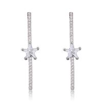 Cubic Zirconia Micro Pave Brass Earring plated micro pave cubic zirconia & for woman silver color Sold By Bag