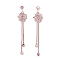 Fashion Fringe Boucles d'oreilles, laiton, Placage, pavé de micro zircon & pour femme, plus de couleurs à choisir, 60x12mm, 5pairescouple/sac, Vendu par sac