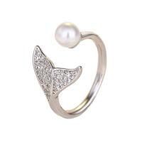 Kubieke Circonia Micro Pave Brass Ring, Messing, met Plastic Pearl, plated, Verstelbare & micro pave zirconia & voor vrouw, meer kleuren voor de keuze, 18mm, 5pC's/Bag, Verkocht door Bag