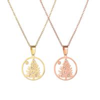 Collier d'acier titane, arbre de noël, Placage, pour femme & avec strass & creux, plus de couleurs à choisir, 19.90x22.10mm, Longueur Environ 14.96 pouce, Vendu par PC