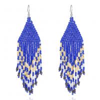 Mode-Fringe-Ohrringe, Seedbead, mit Eisen, silberfarben plattiert, Modeschmuck, keine, frei von Nickel, Blei & Kadmium, 32x122mm, verkauft von Paar