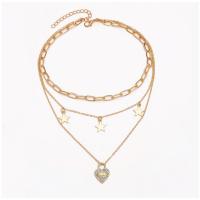 Collier de mode Multi couche, alliage de zinc, coeur, Placage, multicouche & unisexe & avec strass, doré, Vendu par PC