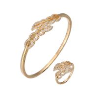 Gioielli Brass Set, ottone, Foglia, placcato, stili diversi per la scelta & Micro spianare cubic zirconia & per la donna, assenza di nichel,piombo&cadmio, 45x20mm, 5mm, 13mm, 20x3mm, Misura:6-9, Venduto da PC