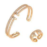 Gioielli Brass Set, ottone, placcato, stili diversi per la scelta & Micro spianare cubic zirconia & per la donna, assenza di nichel,piombo&cadmio, 55x8mm, 20x8mm, Misura:6-9, Venduto da PC