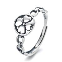 925 sterling zilver Open Finger Ring, Four Leaf Clover, Verstelbare & voor vrouw & hol, oorspronkelijke kleur, Verkocht door PC