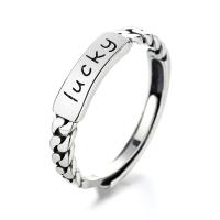 925 Sterling Silver Open Finger Ring Adjustable & with letter pattern & for woman original color Sold By PC