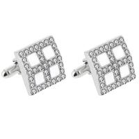 Manchetknopen, Zinc Alloy, platinum plated, voor de mens & met strass, 18x18mm, Verkocht door pair