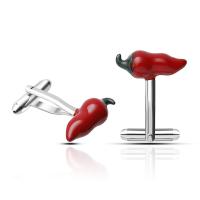 Boutons de manchette, laiton, piment, Placage de couleur platine, pour homme, rouge, 22x28mm, Vendu par paire