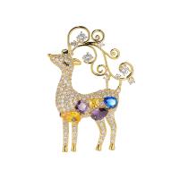 Zirkoon Broche, Messing, Christmas Reindeer, plated, micro pave zirconia & voor vrouw, meer kleuren voor de keuze, nikkel, lood en cadmium vrij, 65x50mm, Verkocht door PC