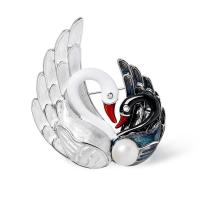 Glazuur broche, Zinc Alloy, met Shell Pearl & Zoetwater Parel, Zwaan, plated, voor vrouw & met strass, meer kleuren voor de keuze, nikkel, lood en cadmium vrij, 46x42mm, Verkocht door PC