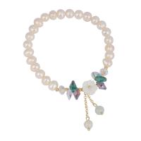 Bracelet en perles de culture d'eau douce, perle d'eau douce cultivée, avec Moonstone & Acier titane & coquille, pour femme & avec strass, couleurs mélangées, Longueur 19 cm, Vendu par PC