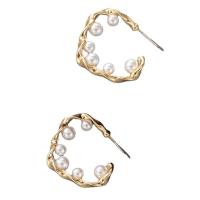 Lo zinco in lega Stud Earring, lega in zinco, with perla in plastica, per la donna, dorato, 35x30mm, Venduto da coppia