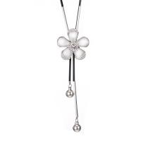 Collier en alliage de zinc Pull, fleur, Placage, pour femme & avec strass, couleurs mélangées, 45mm, Longueur 65 cm, Vendu par PC