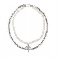 Titan stål halsband, med Plast Pearl, Unisex, silver, 50cm,60cm, Säljs av PC