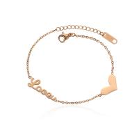 Bracelet d'acier titane, coeur, Placage, pour femme, couleur or rose, Longueur Environ 21 cm, Vendu par PC