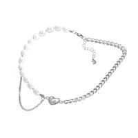 Titanium Steel Necklace with ABS Plastic Pearl with 1.97 extender chain plated fashion jewelry & for woman silver color 13mm Length 34.2 cm Sold By PC