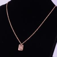 Colar de aço titânio, Partículas de aço, with 1.97Inch extender chain, Retângulo, para mulher, rosa dourado, 10x8mm, comprimento Aprox 15.75 inchaltura, vendido por PC