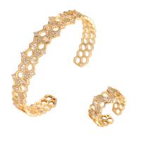 Gioielli Brass Set, ottone, Motivo geometrico, placcato, stili diversi per la scelta & Micro spianare cubic zirconia & per la donna & cavo, assenza di nichel,piombo&cadmio, 60x10mm, 20x8mm, Misura:6-9, Venduto da PC