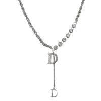 Kubieke Zirkoon Micro Pave Brass Ketting, Messing, met 2.5inch extender keten, Letter D, silver plated, micro pave zirconia & voor vrouw, nikkel, lood en cadmium vrij, 15x17mm, Lengte Ca 17.3 inch, Verkocht door PC