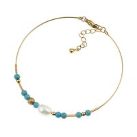 Bracelet d'acier titane, avec turquoise, pour femme, doré, 55mm, Vendu par PC