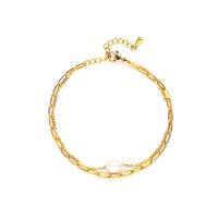 Bracciale gioielli in acciaio inossidabile, 304 acciaio inox, with perla d'acquadolce coltivata naturalmente, placcato, per la donna, nessuno, Lunghezza 19 cm, Venduto da PC