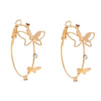 Zinc Alloy Hoop Earring, met Cubic Zirconia, plated, vlinder ontwerp & voor vrouw, gouden, 43x43mm, Verkocht door pair