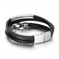 PU Leather Cord Bracelets with Stainless Steel plated fashion jewelry & woven pattern black Length 21 cm Sold By PC