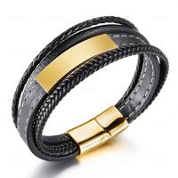 PU Leather Cord Bracelets with Stainless Steel plated fashion jewelry & woven pattern Length 21 cm Sold By PC