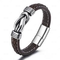 PU Leather Cord Bracelets with Stainless Steel plated fashion jewelry & woven pattern Length 21 cm Sold By PC