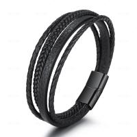 PU Leather Cord Bracelets with Stainless Steel plated fashion jewelry & woven pattern Length 21 cm Sold By PC