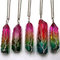 Collier de quartz, Cristal naturel, avec laiton, Irrégulière, Placage de couleur argentée, unisexe, couleurs d'arc-en-ciel, 35-60mm, Longueur Environ 14.96 pouce, Vendu par PC