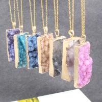 Collier agate, agate quartz de glace, avec laiton, rectangle, Placage de couleur d'or, unisexe, plus de couleurs à choisir, 50x28x10mm, Longueur Environ 18.9 pouce, Vendu par PC